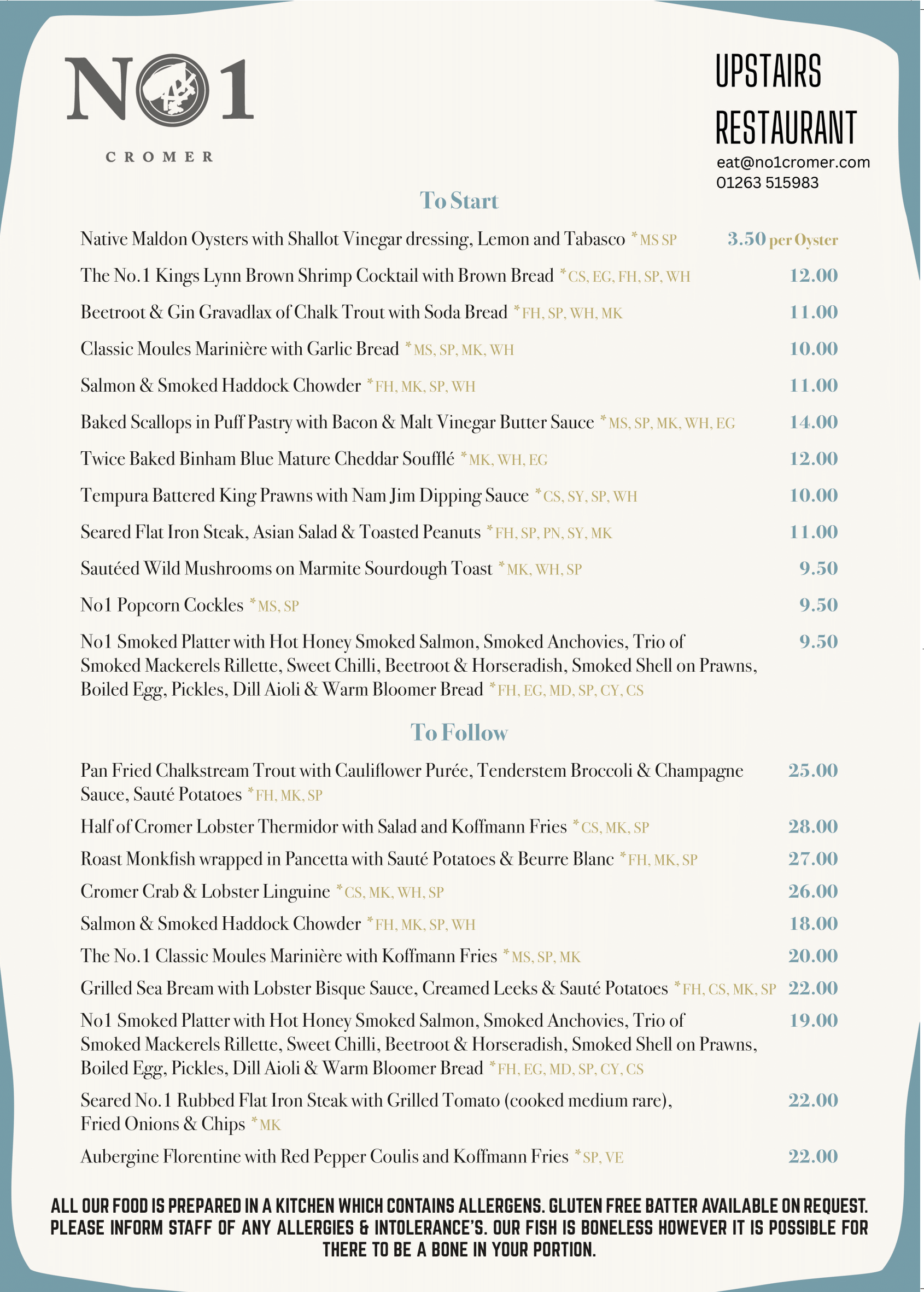 Upstairs Menu 1